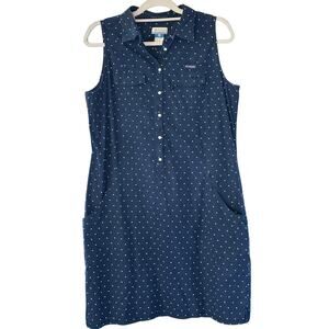 Columbia Super Bonehead PFG Shirt Dress Womens Large Navy Blue Hiking Fishing